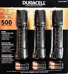 Duracell Ultra 550 Lumens Aluminum Flashlight 12 AAA Batteries Included (3 Pack)